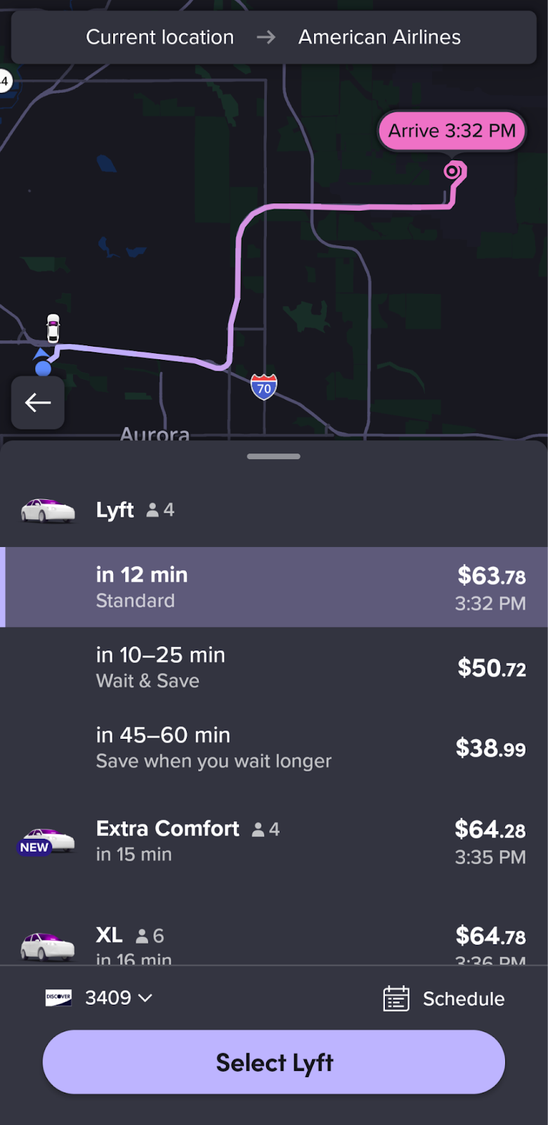 Lyft app price screenshot in Denver