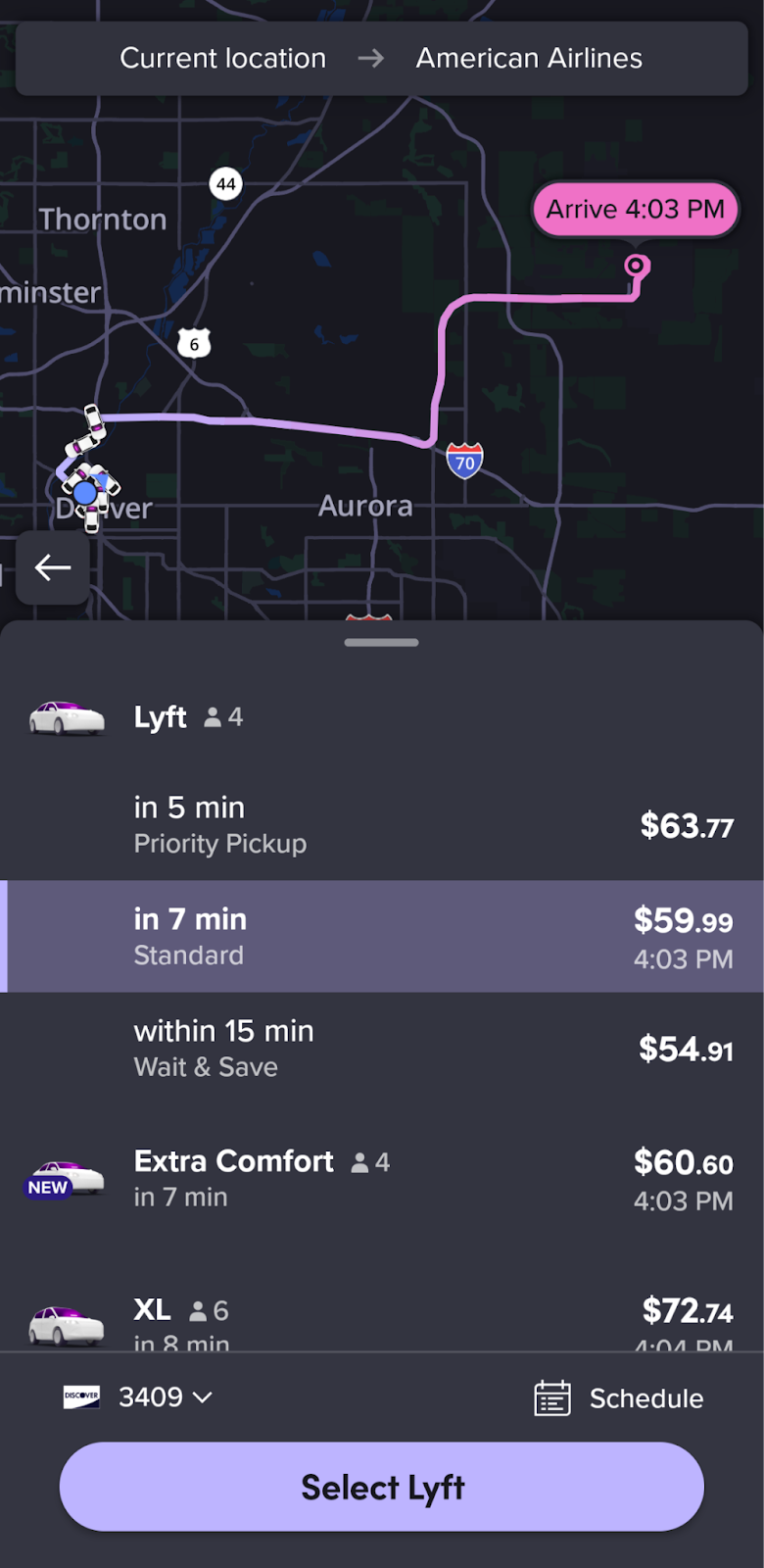 Lyft pricing in Denver