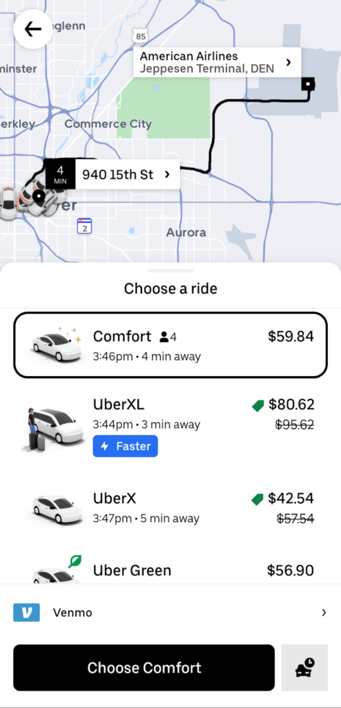 uber app screenshot